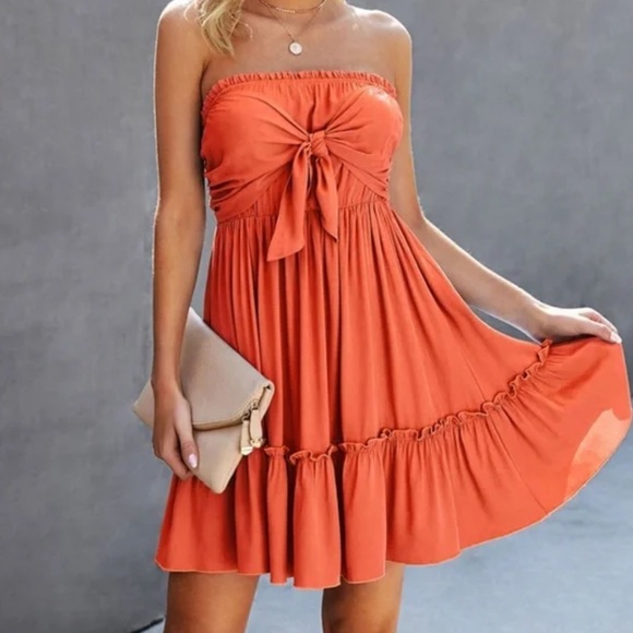 Boho knit front ruffle hem mini tube dress - Picture 3 of 8